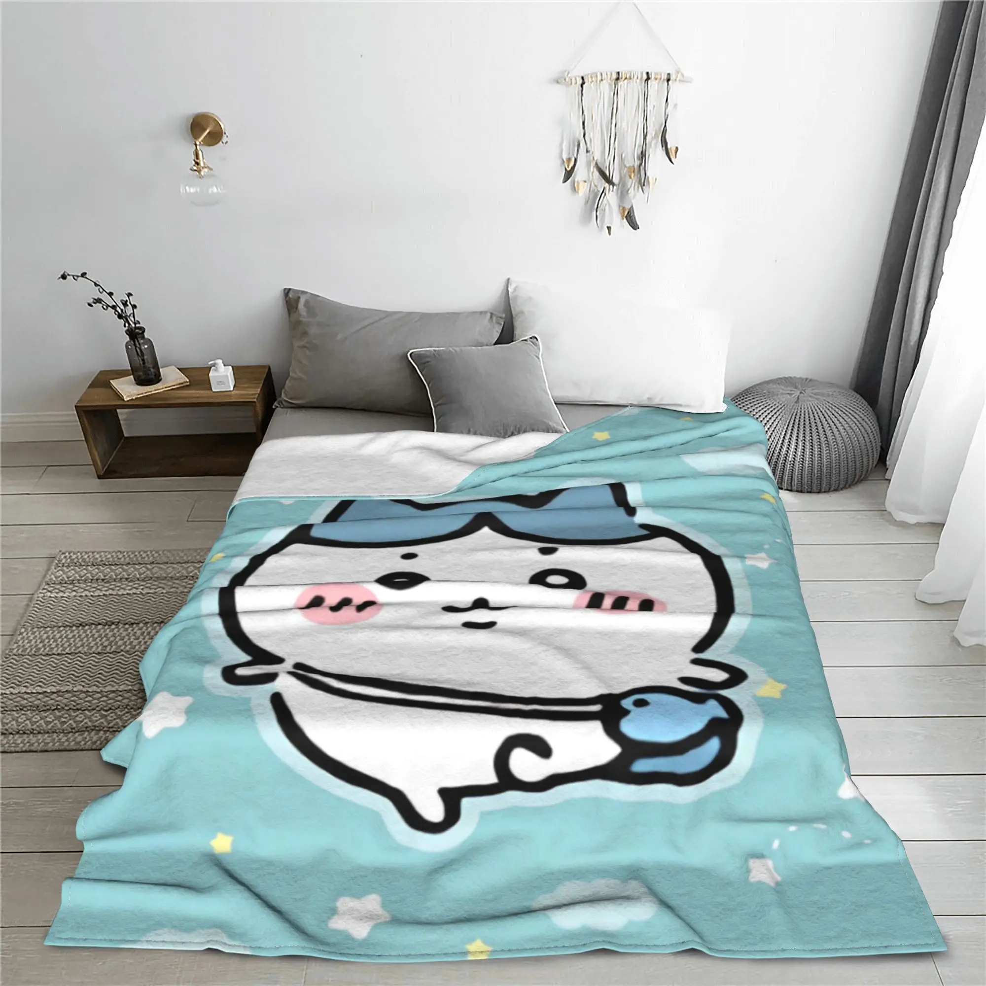 Chiikawa Blue Hachiware Blankets Cute Cartoon Kawaii Anime Plush Awesome Warm Throw Blanket Bedding Lounge Spring Autumn Outdoor