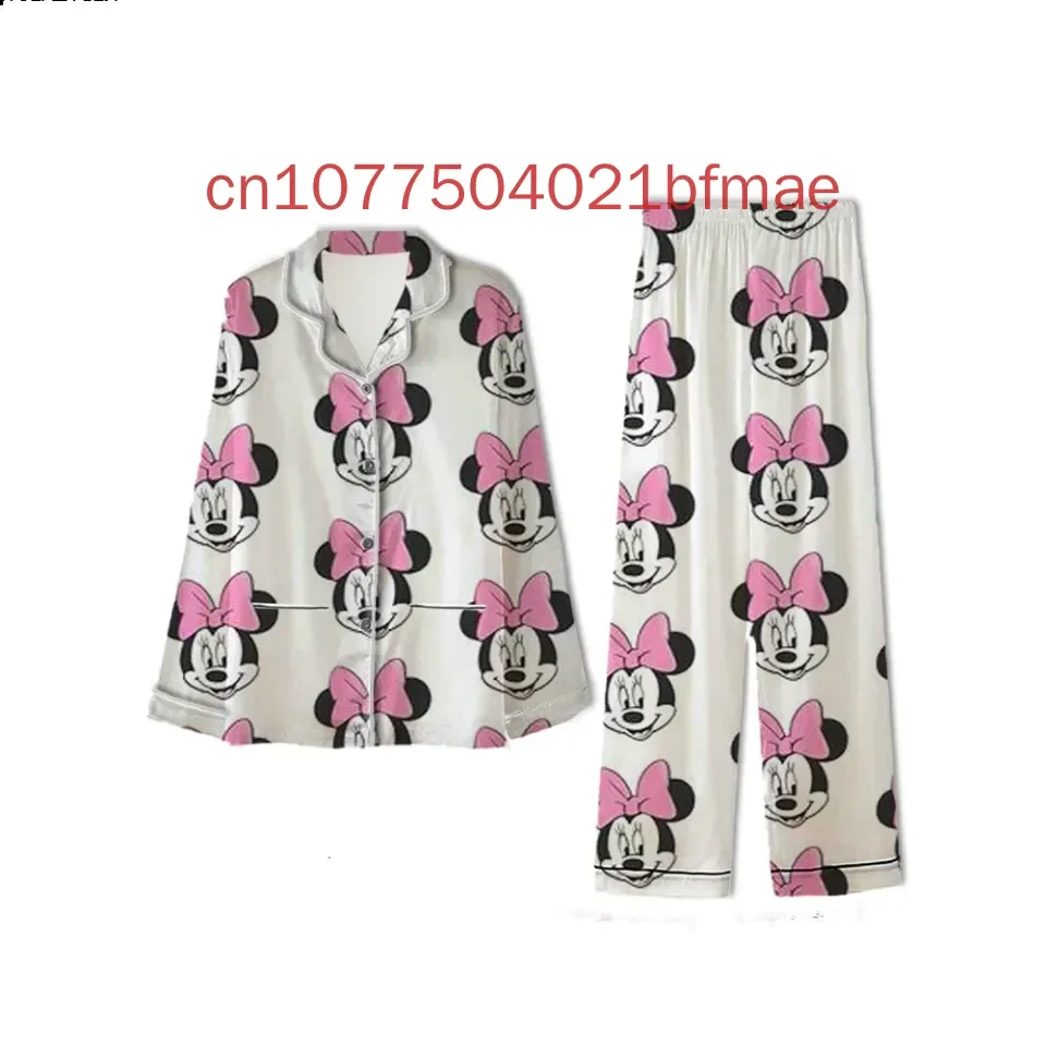 Disney Cute Minnie Mouse Pajamas Set Spring and Summer New Women's Casual Shirt Long Sleeved Pajamas