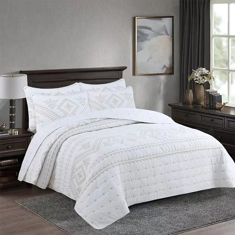 

3pcs cotton Bedspread on the bed Plaid Embroidered cover linen blanket nordic bedspreads and coverlets Mattress topper