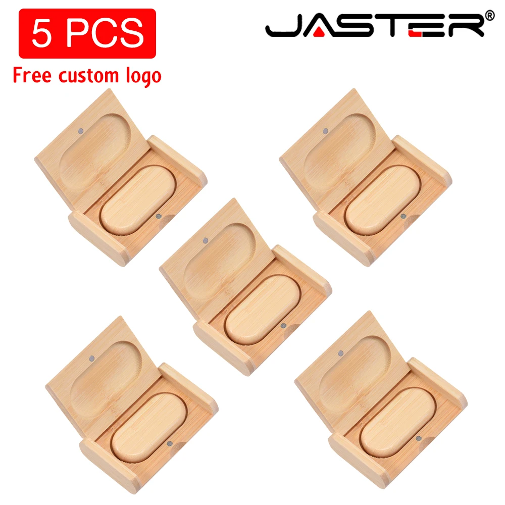 

JASTER 5 PCS/LOT USB Flash Drive Wooden Box Pen drive 4GB 8GB 16GB Wood USB2.0 Free custom logo 32GB 64GB Memory Stick for Gift