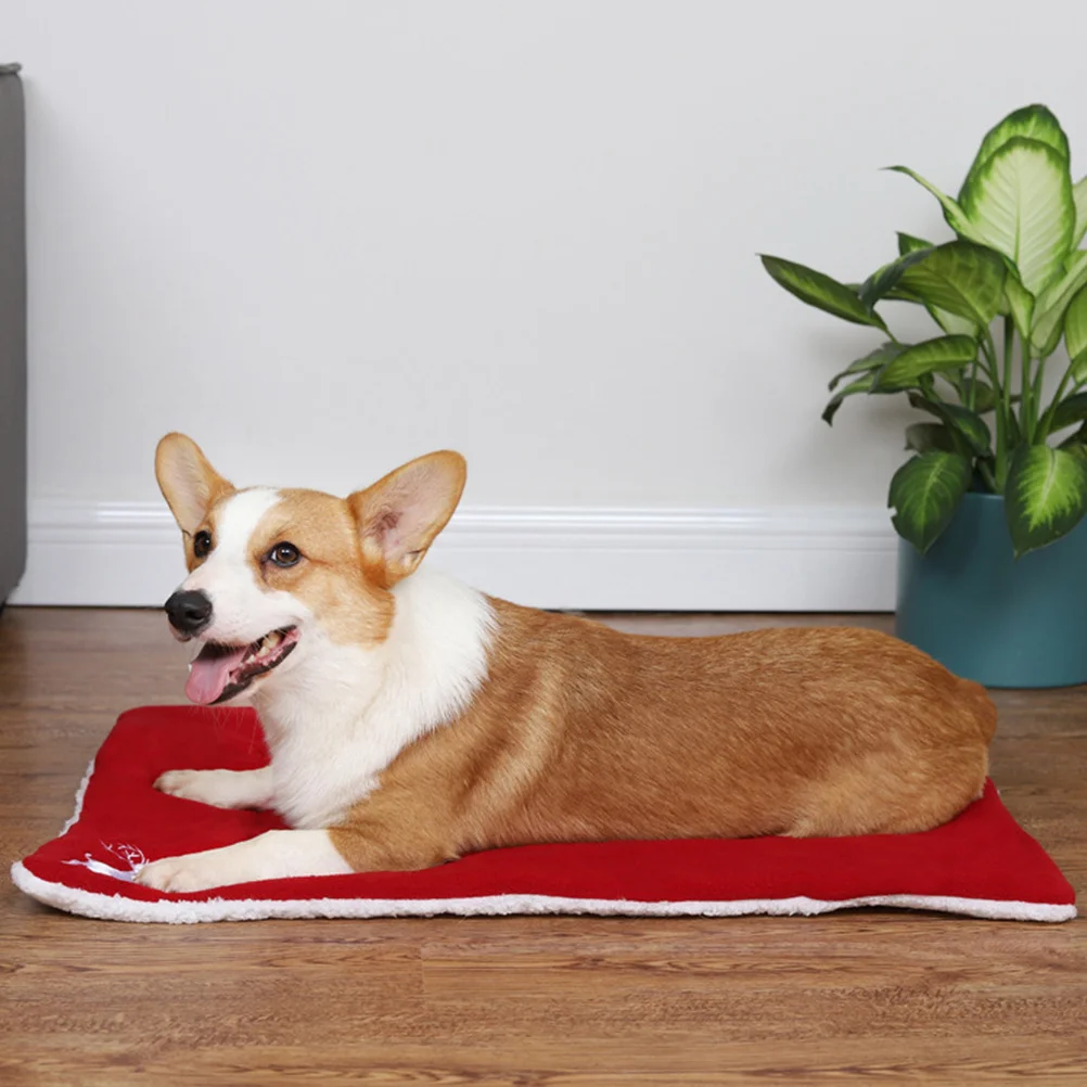 

Pet Mat Christmas Theme Warm Thickened Bed for Cat Dog Soft Washable Sleeping Pad Cozy Home Use Adorable Deer Pattern