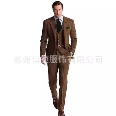 

New Slim Fit Checkered Suit Three Piece Set For Men Business Wedding Groomsmen Attire Suitable For Casual Occasions