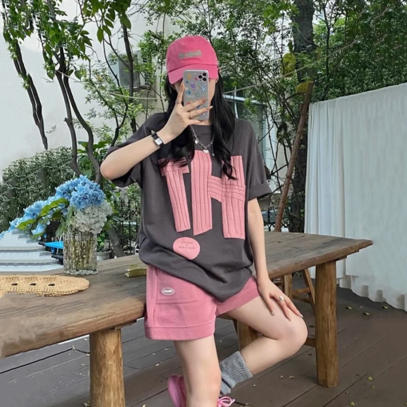 

Summer Casual Sports Set Women's Large Size Loose Short Sleeve Shorts Running Suit Two-Piece Set Comfortable Breathable Moist...