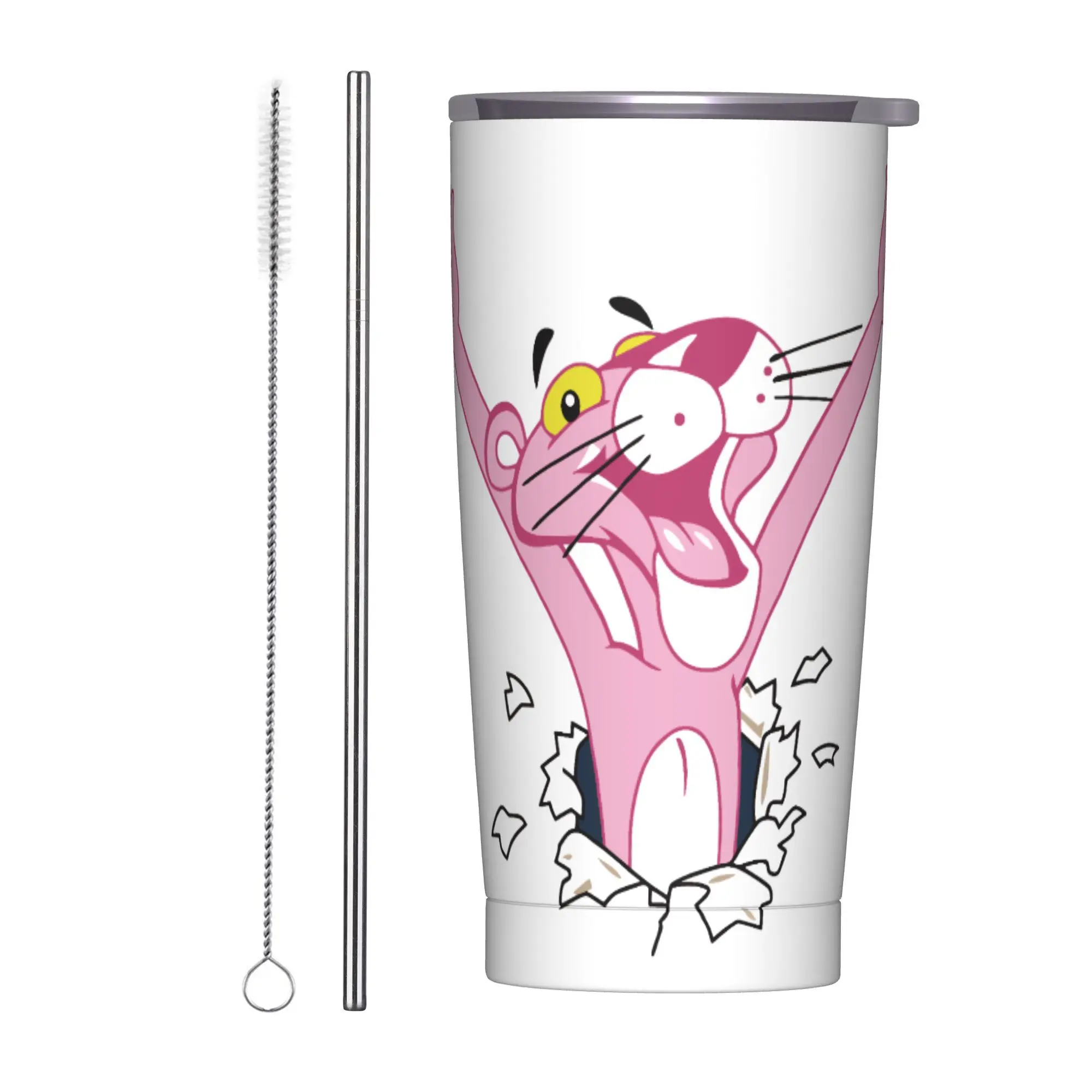 

Cartoon Pink P-Panther Tumbler Vacuum Insulated Coffee Cups Stainless Steel Double Wall Mug Spill Proof