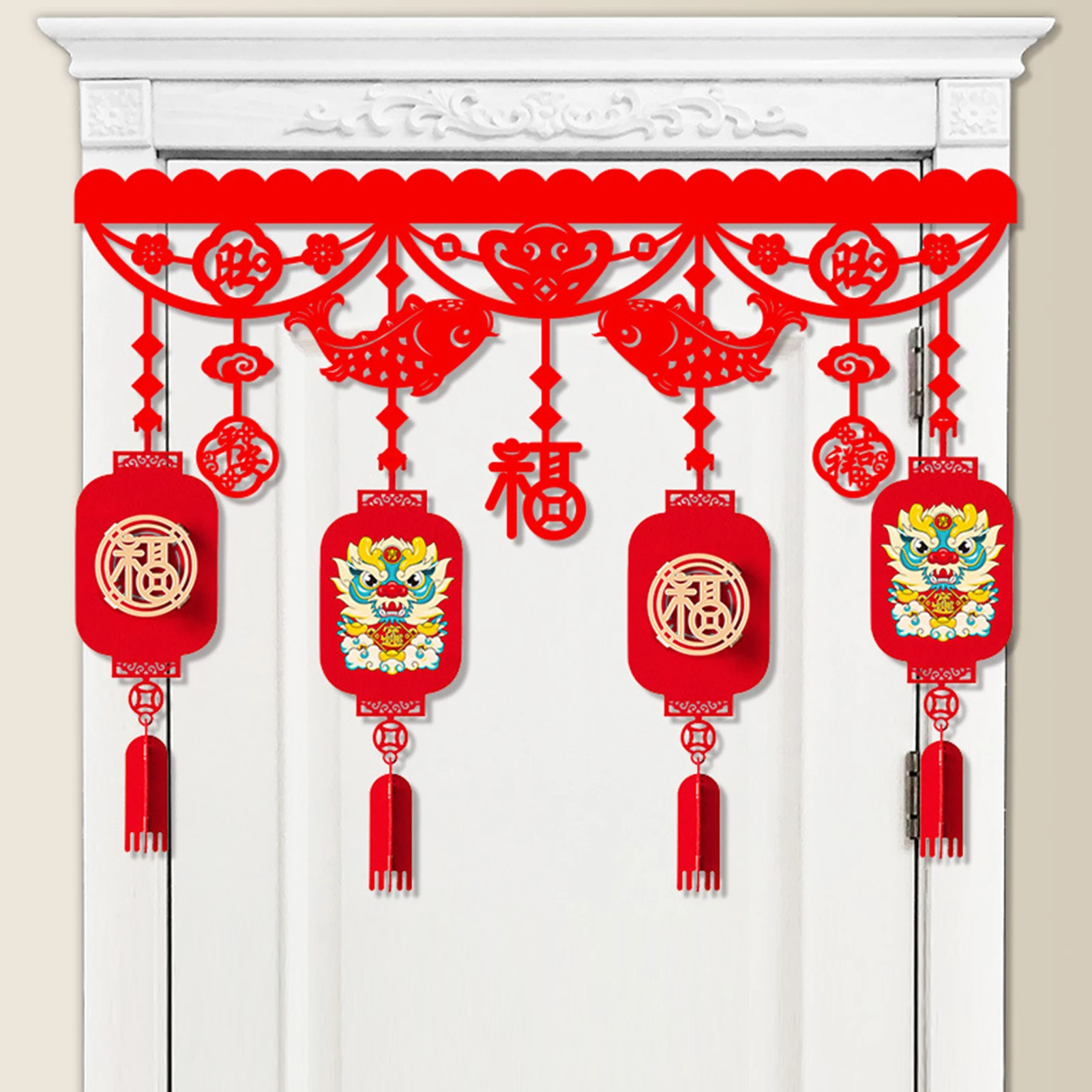 

Chinese New Year Red Festival Banner 2024 Dragon Year Spring Festival Decoration Chinese Lucky Fu Pendant