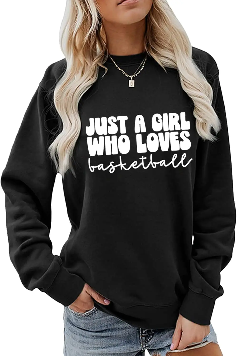 Just A Girl Who Loves Basketball Sweatshirt Basketball Season Crewneck Sweater for Women Basketball Lover Shirt Gifts