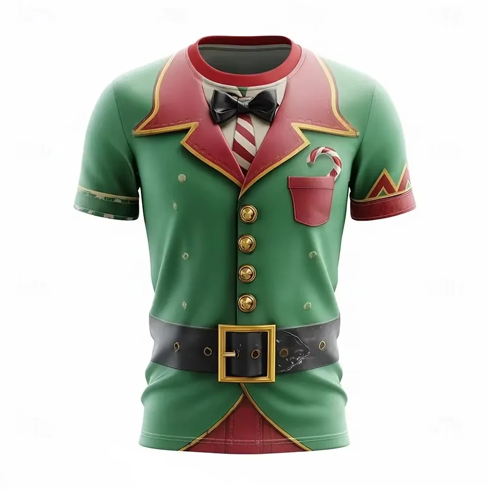 Christmas Elf Cartoon Pajamas in Two Pieces 3D Print Men Sport T-shirt Outdoor Street Party Fashion Quickdry Breath Parent-child