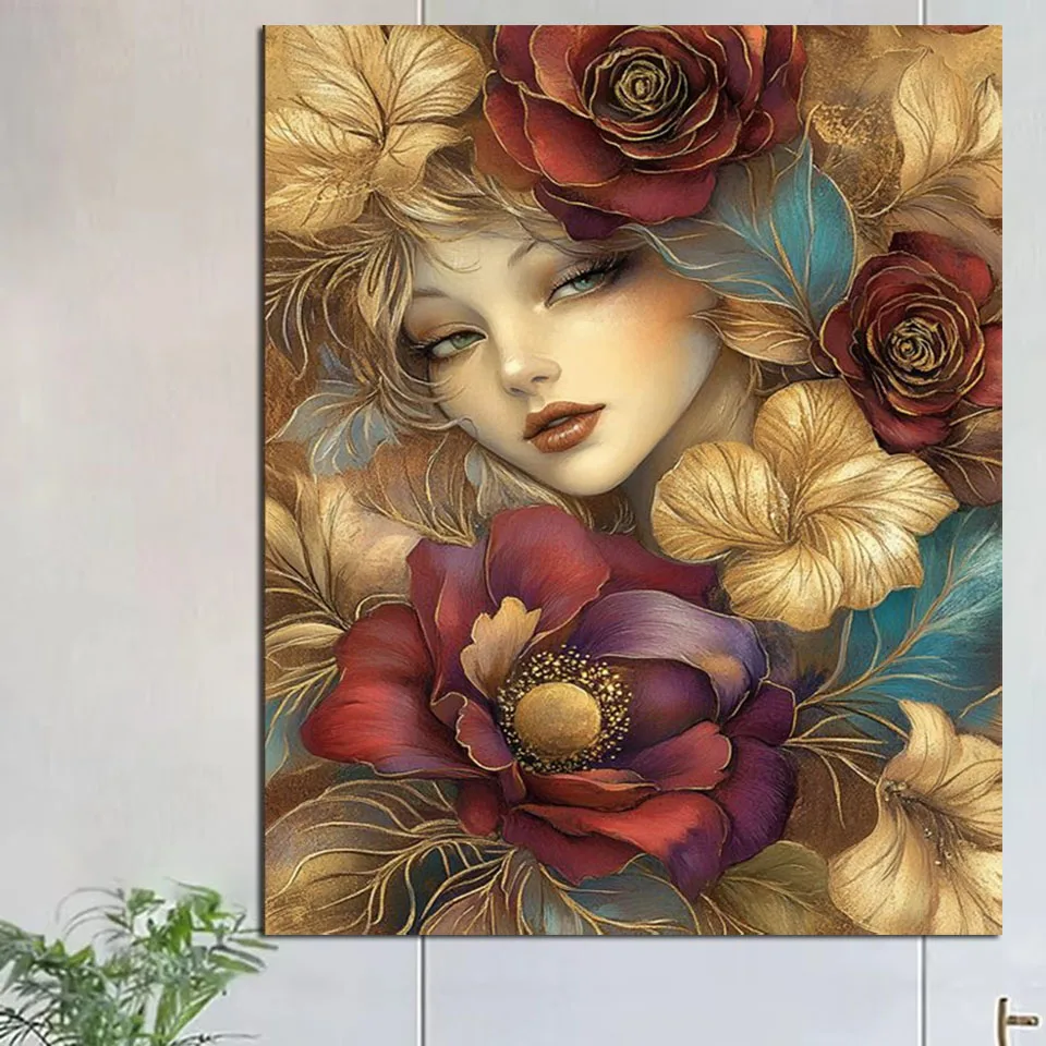 زهرة امرأة DIY الماس اللوحة الجديدة 2025 عبر غرزة فسيفساء الماس الفن التطريز بيع للمنزل ديكور هدية #6