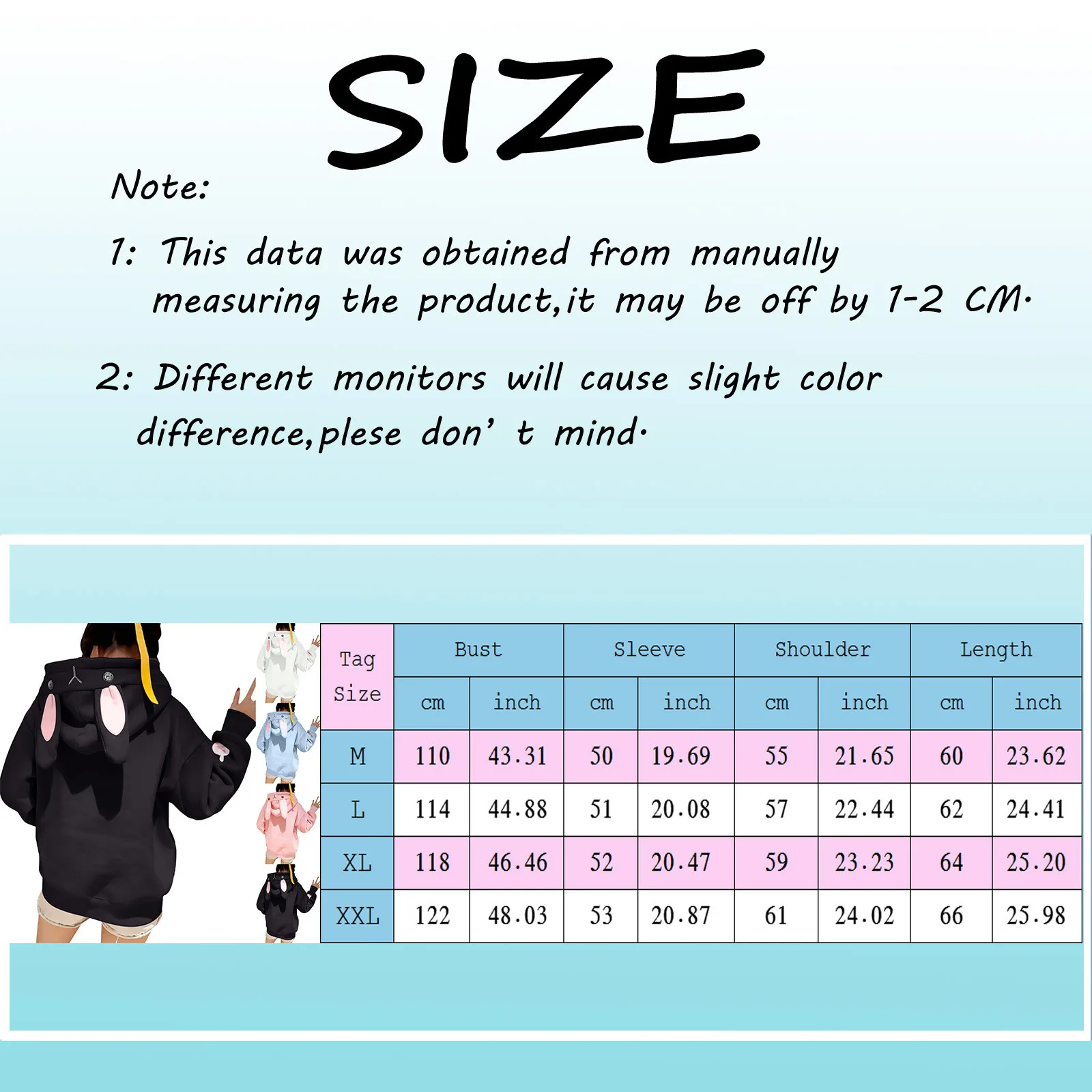 Ladies\' Winter And Winter Hooded Cute Bunny Ear Blouse Round Neck Pullover Home Fashion Casual Kawaii Coat Daily With Pockets