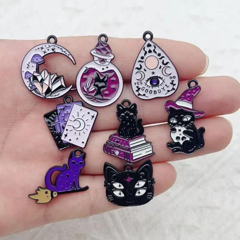 10pcs Magic Cat Poker Eyes Moon Alloy Jewelry Accessories Pendant Earrings