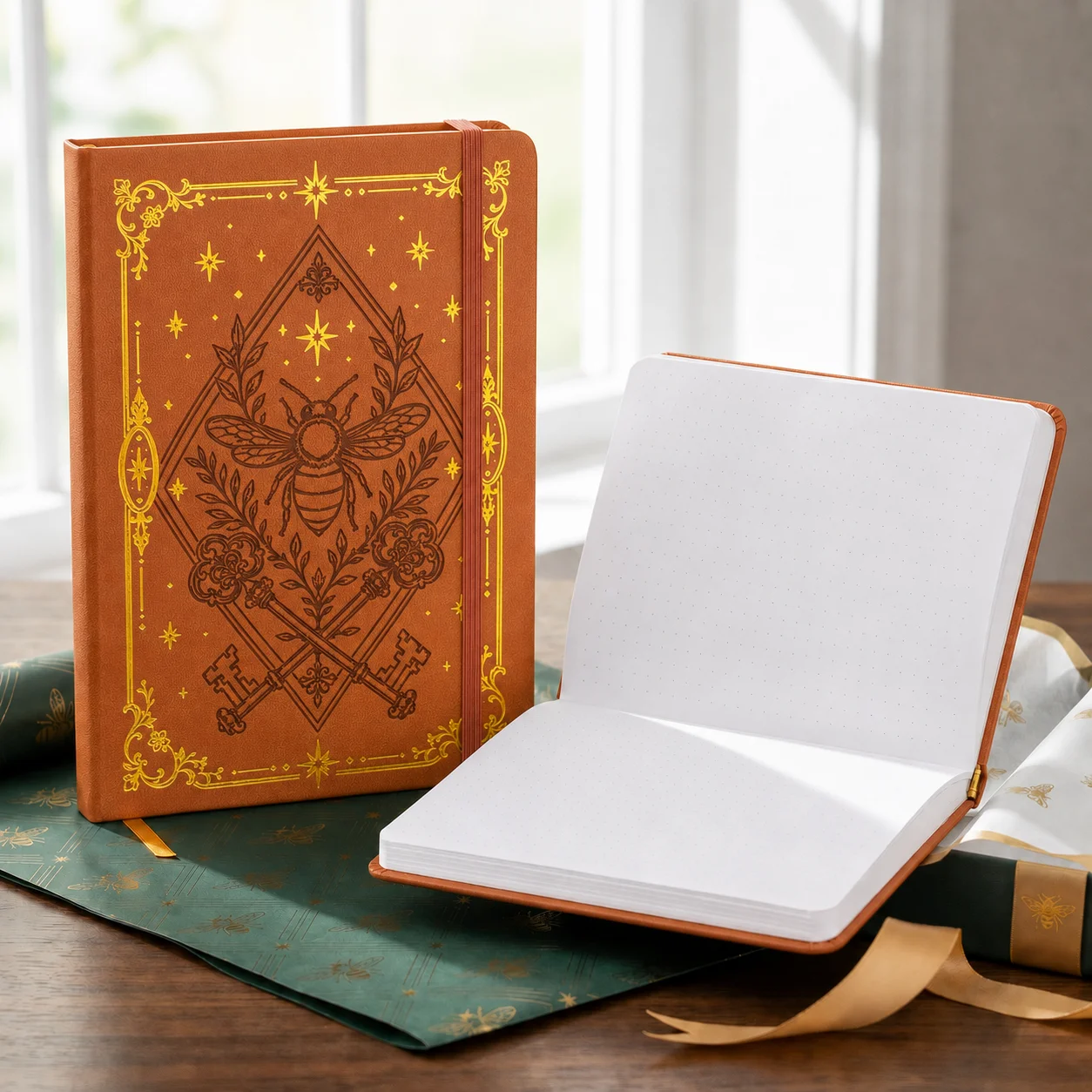 A5 Dot Grid Notebook with 160GSM Thick Paper, P160 Numbered Pages, Vintage Bee PU Leather Hardcover Journal - view 5