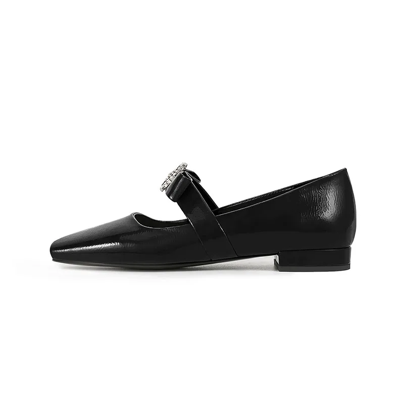 

Arden Furtado Patent Leather Square toe Flat shoes Shallow Bowknot Summer Crystal metal buckle word-cingulate Single shoe