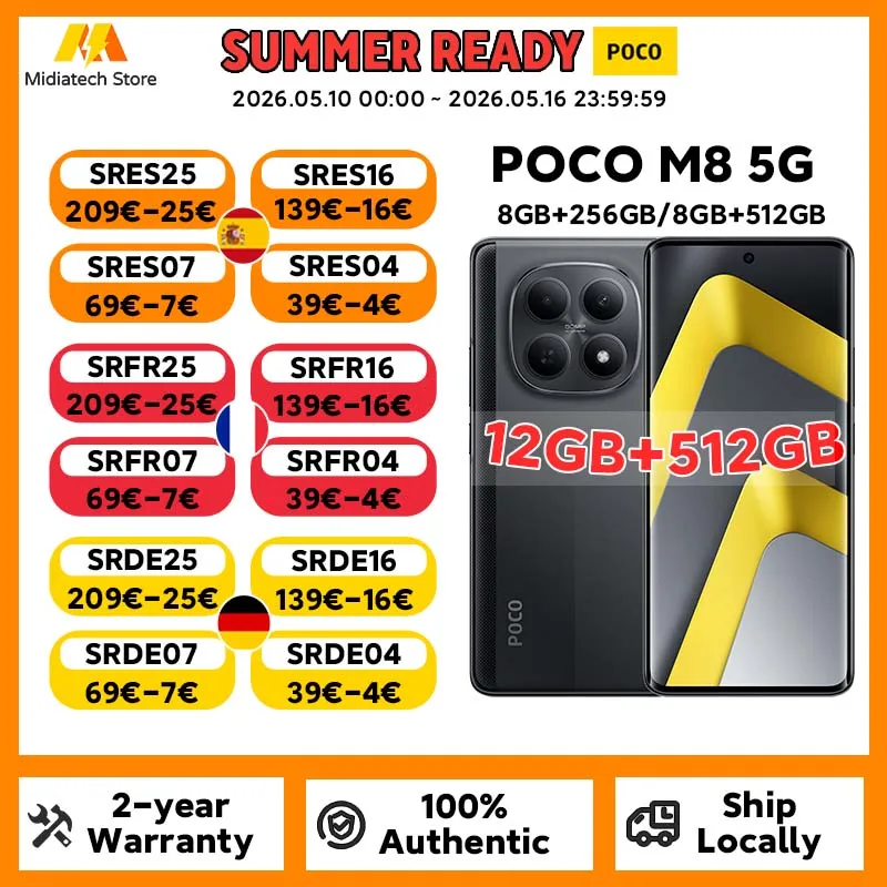 Versión Global del Teléfono Inteligente POCO M8 5G, Snapdragon 6 Gen 3, Pantalla AMOLED de 6.77 Pulgadas, Cámara de 50MP, Batería de 5520mAh, 45W, Teléfono Móvil POCO