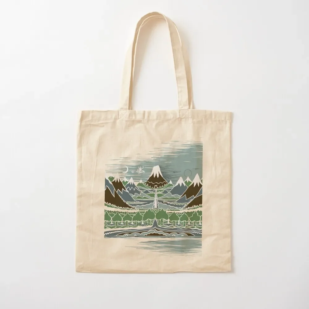 A Halflings journey on a mountain path through an elven wood in the style of J.R.R.Tolkien Tote Bag tote bag university Tote Bag