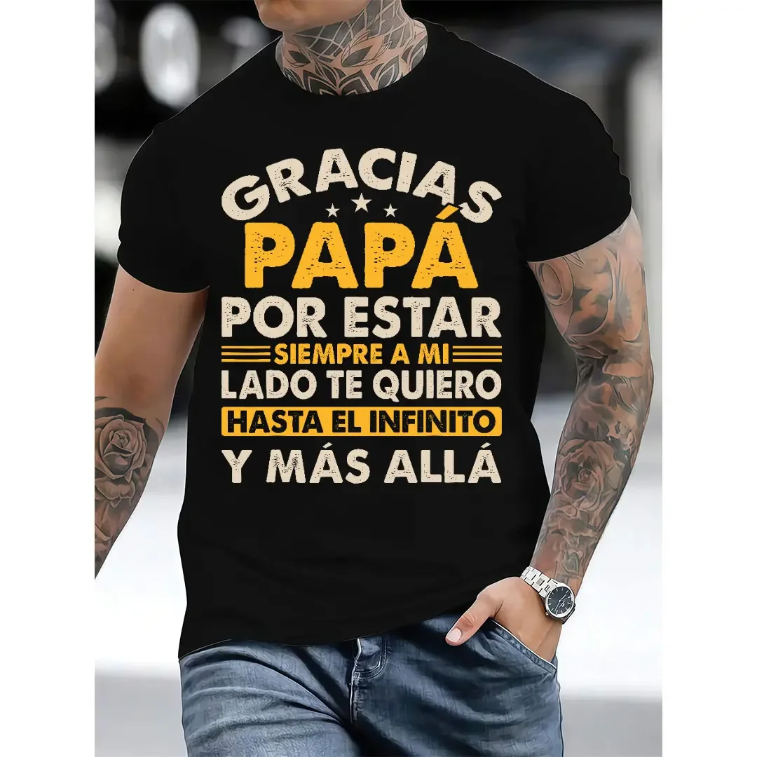 Menswear Cotton Short-Sleeve T-Shirt, Gracias Papá Spanish Father's Day Gift, Heartfelt Dad Tee