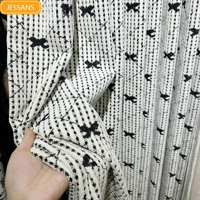 Black and White Dot Girl Bow Jacquard Thickened Blackout Curtains for Living Room Bedroom French Window Window Screen Customized