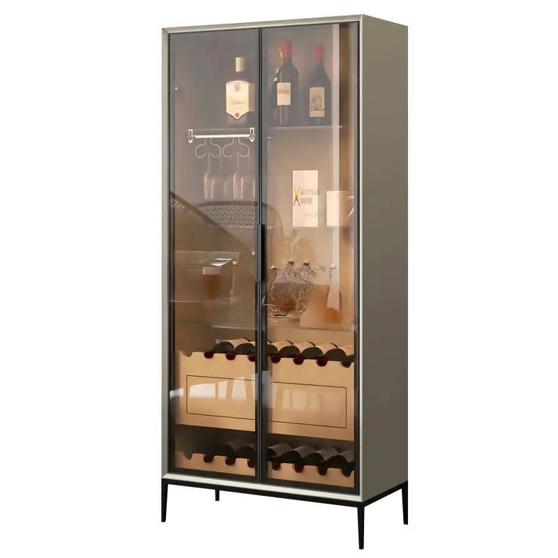 

Italian minimalist Internet celebrity glass door wine cabinet paint against the wall display solid wood living room storage side
