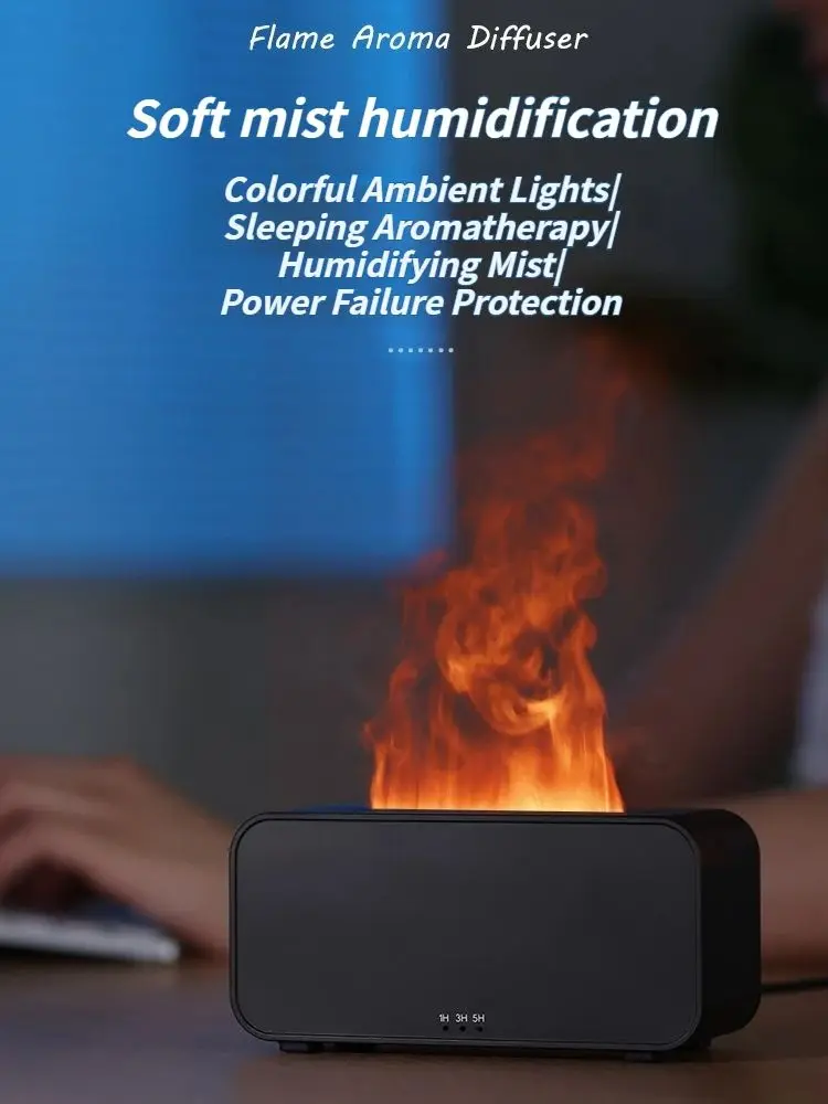 Mini diffuseur d'arôme à effet de flamme, humidificateur ultrasonique de 120ml, veilleuse 7 couleurs, minuterie, huile essentielle, humidificateur d'air pour chambre à coucher