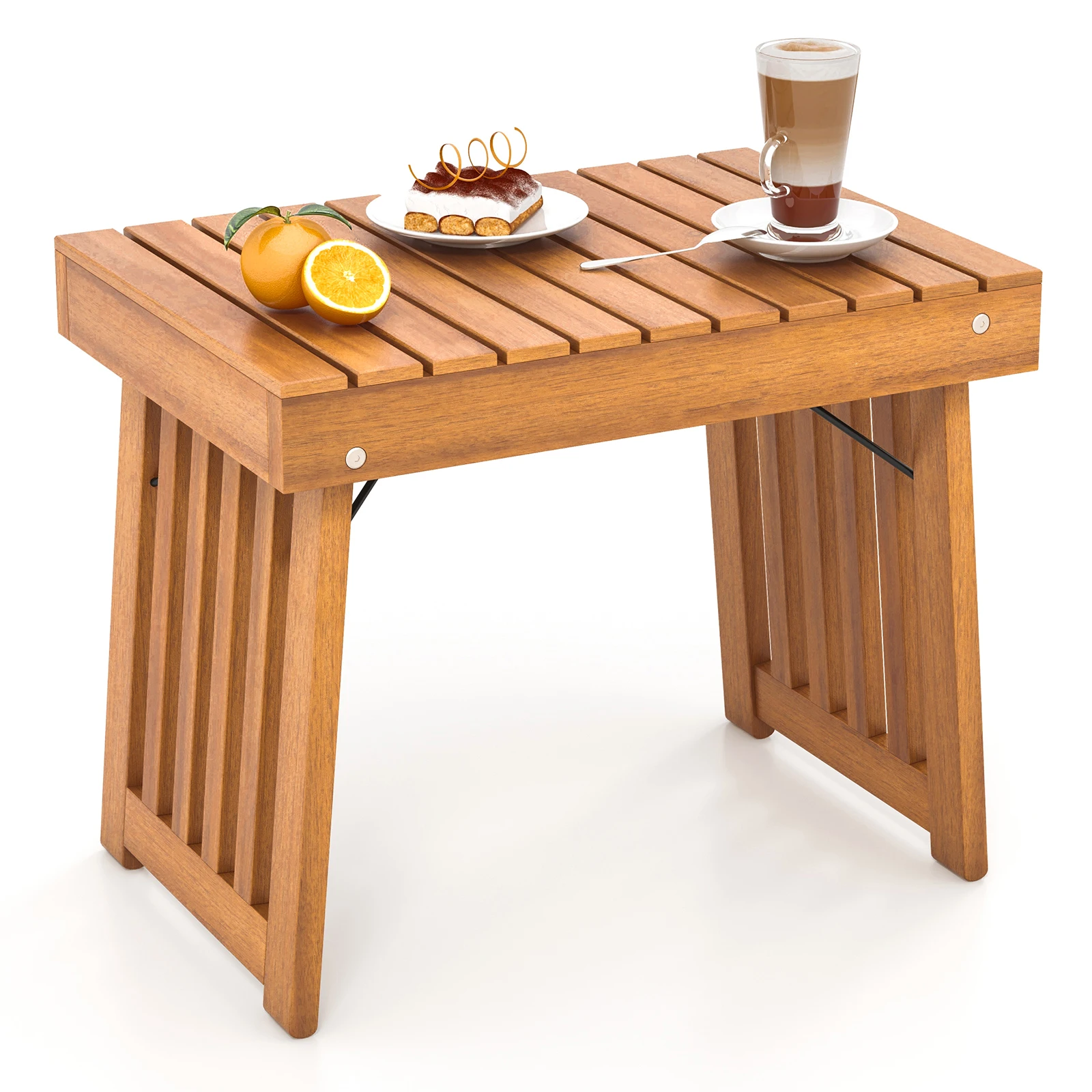 Outdoor Folding Side Table Patio Acacia Wood End Table with Slatted Tabletop