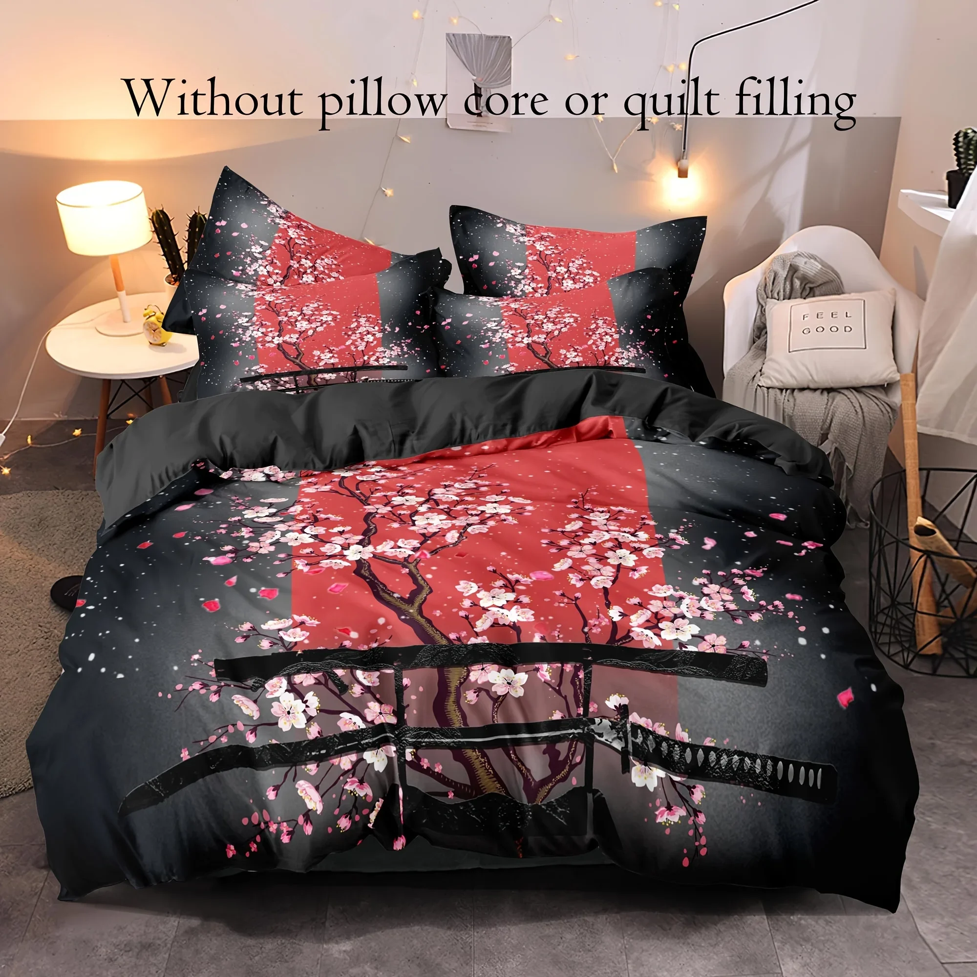 3-Piece Queen Size Samurai Sword Red Sakura 3D Print Duvet Cover Set - Ultra Soft, Breathable, and Vibrant Bedding with Zipper