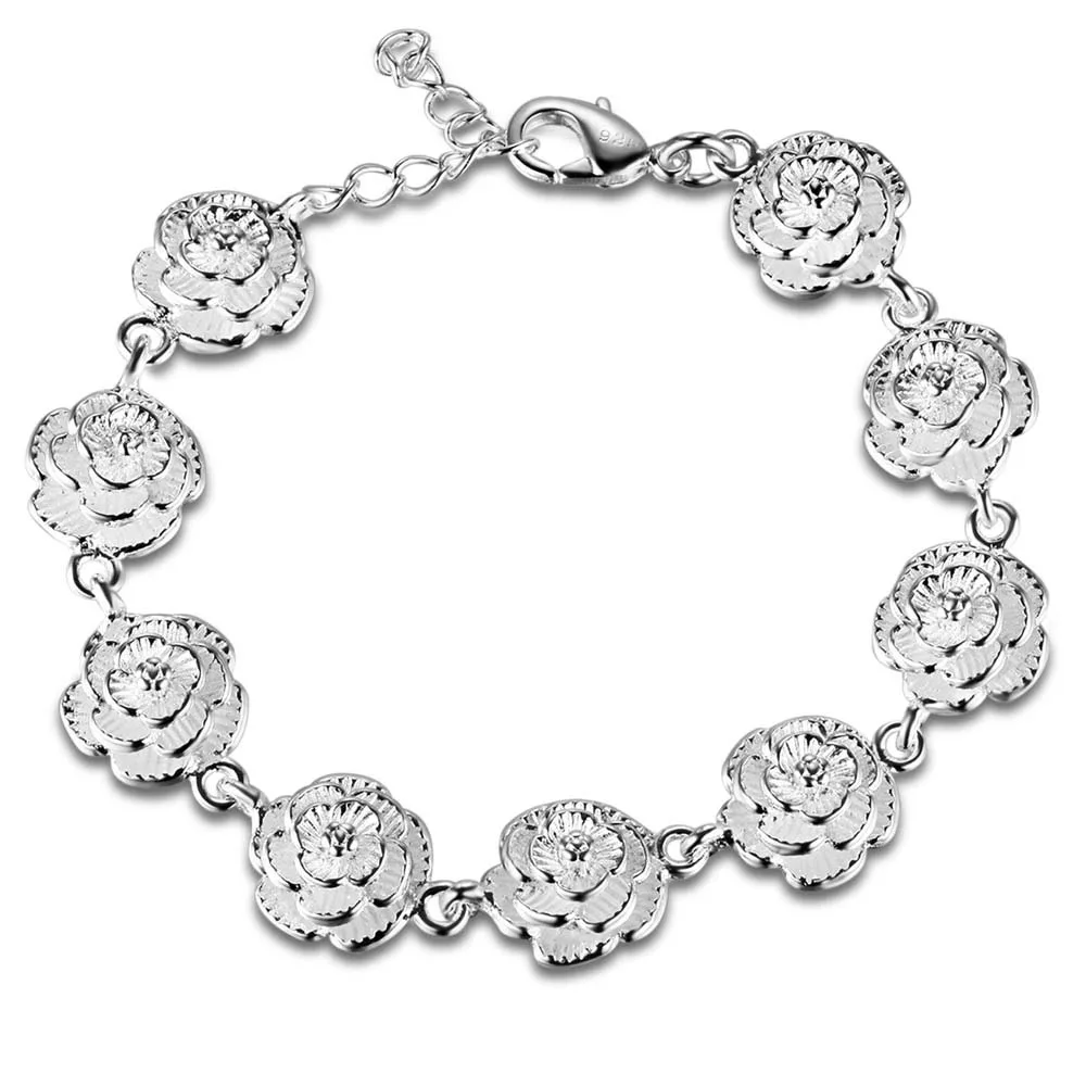

925 Sterling Silver Flower Chain For Women Men Lady Cute Noble Nice Bracelet Fashion Charm Chain Jewelry Wedding Party Gift