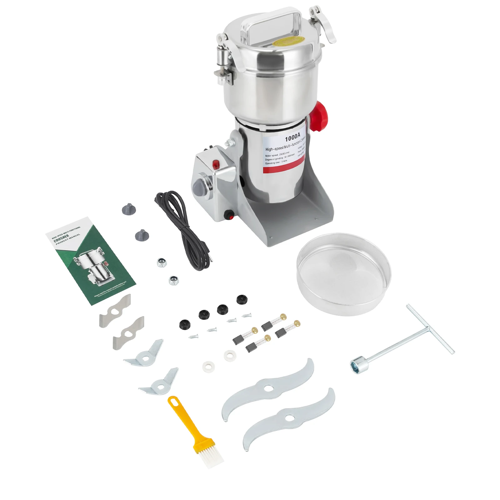 สแตนเลส 304 180 °   โรงสีเมล็ดข้าวไฟฟ้าแบบสวิงได้ 1000g โรงสีข้าว 110V 3600W โรงสีเมล็ดพืช