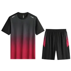 Camiseta de secado rápido de seda de hielo para hombre, ropa deportiva de manga corta para correr, pantalones cortos, chándal, conjuntos de entrenamiento deportivo para gimnasio