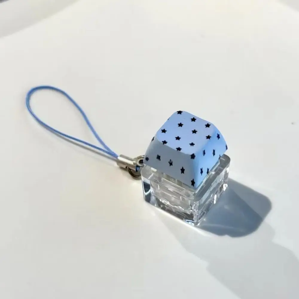 Klickender Fidget-Button, niedlicher Stern-/Polka-Dot-Druck, Mini-Klicker-Anhänger, Tastaturtasten-Form, transparente Basis – Detail 6