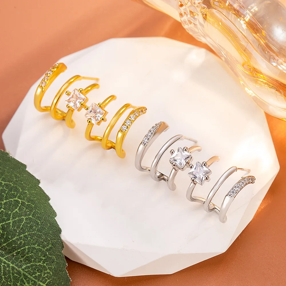 1 pair/piece S925 silver three claw curved earrings for luxurious daily music festival multi occasion wear