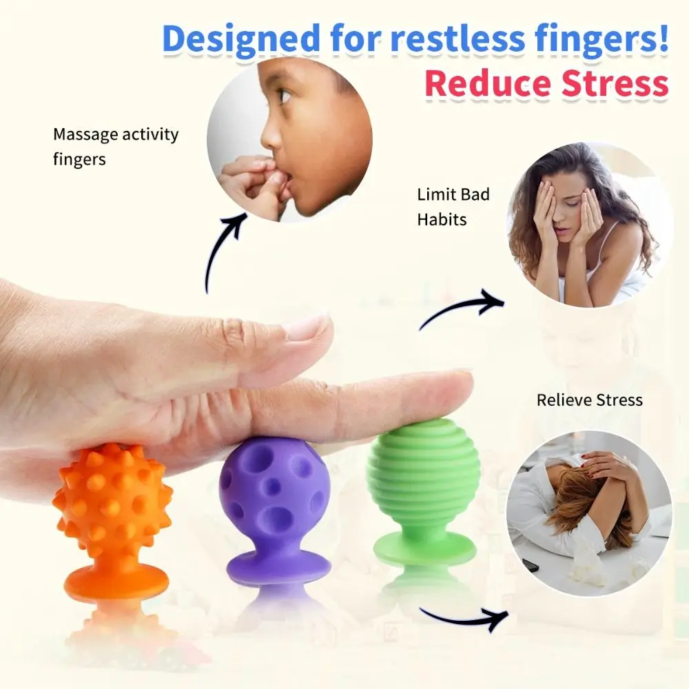 Textured Soft Worry Stone Fidget Toy Silicone Relaxing Children Sensory Stone Creative No Noise Silicone Suction Cup Toy