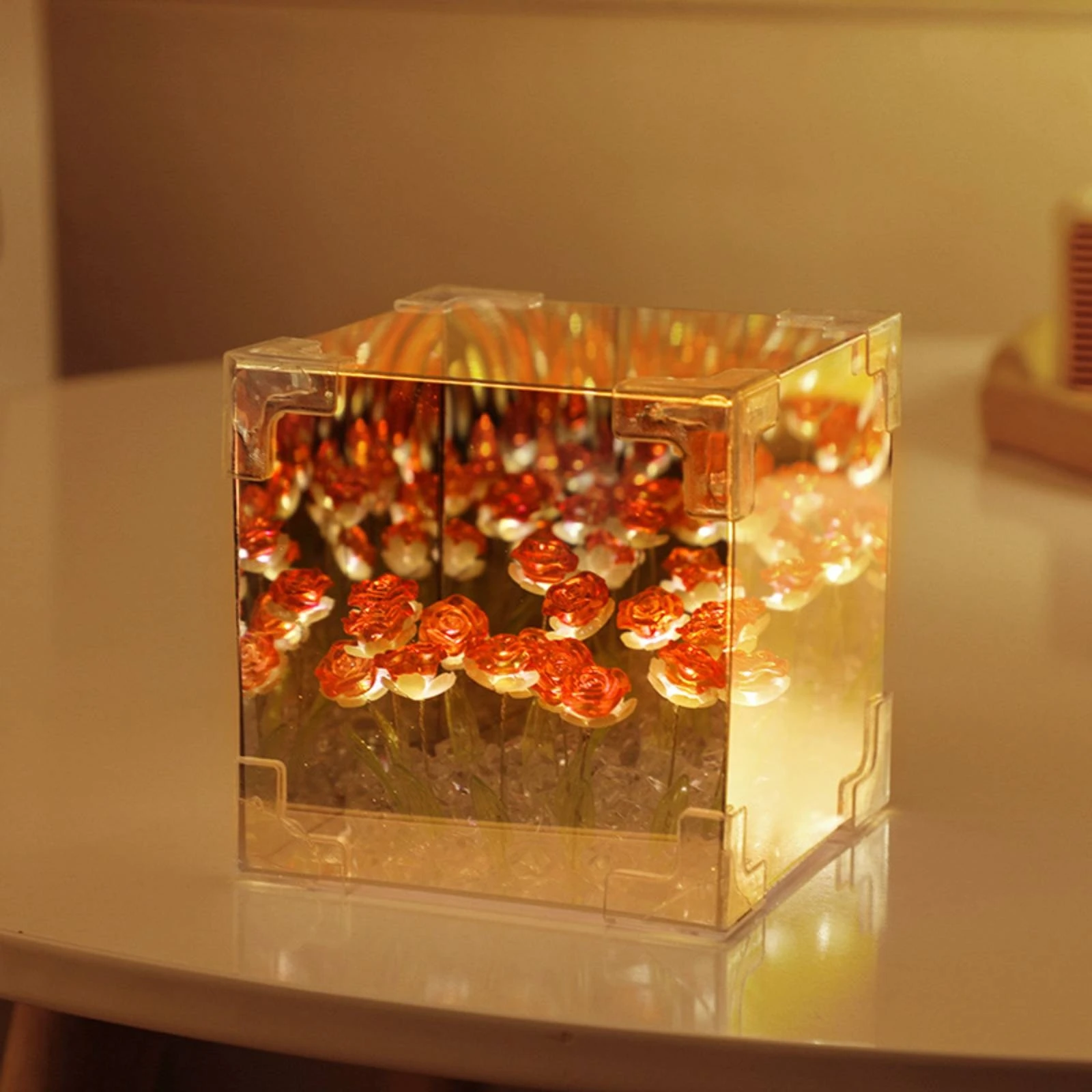 Rose Lamp with Acrylic Cube Floral Rose Night Light Flower Night Light Transparent Flower Lamp Decorative for Bedroom, Desk view 5