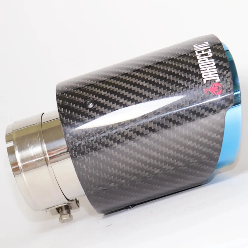 Car Glossy Carbon Fibre Exhaust System Muffler Pipe Tip Straight Universal Blue Stainless Mufflers Decorations