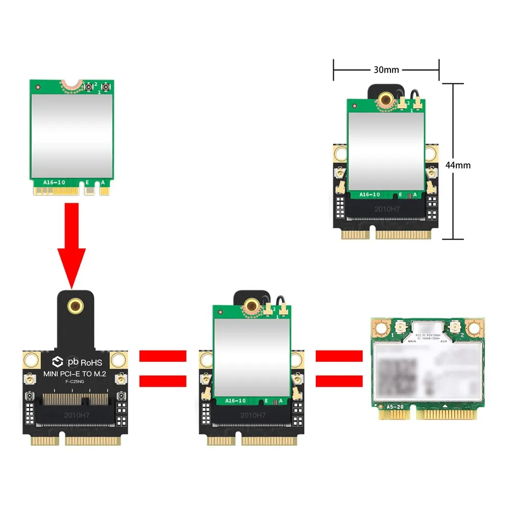 FENVI NGFF M.2 Key To Mini PCI-E PCI Express Converter Adapter F-C25NG For AX200 AX210 9260 8265 7260AC M2 WiFi BT Wireless Card