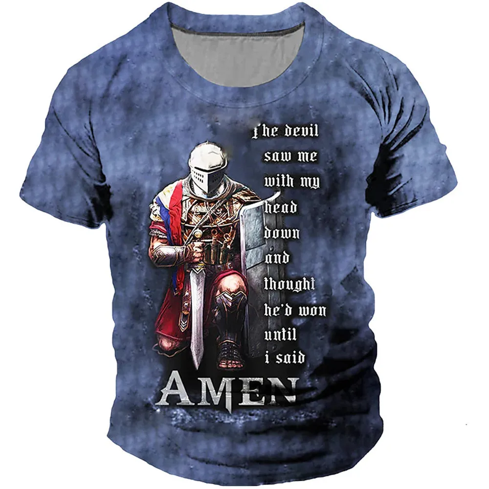 2023 New Vintage Men\'s T-shirts Knights Templar Print For Men Summer Oversized Tops Short Sleeve Tees Casual O-Neck Men Clothin