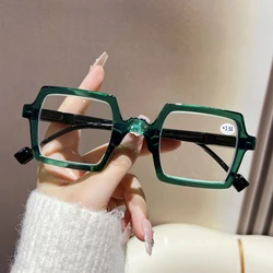Unisex Fashion Square Frame Reading Glasses Men Women New Style Anti-blue Far Sight Eyewear Vintage HD AC Presbyopia 0+1.0+4.0
