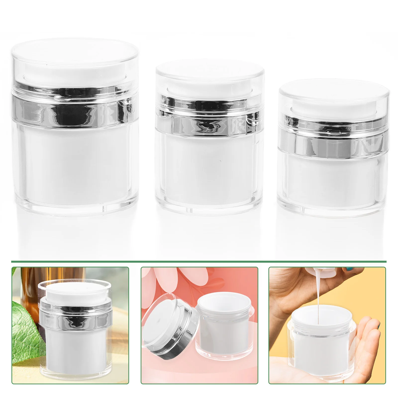 

3 Pcs Vacuum Cream Jar Creams Bottles Portable Toiletry Plastic Container Make up Sub Acrylic Dispenser Empty Travel