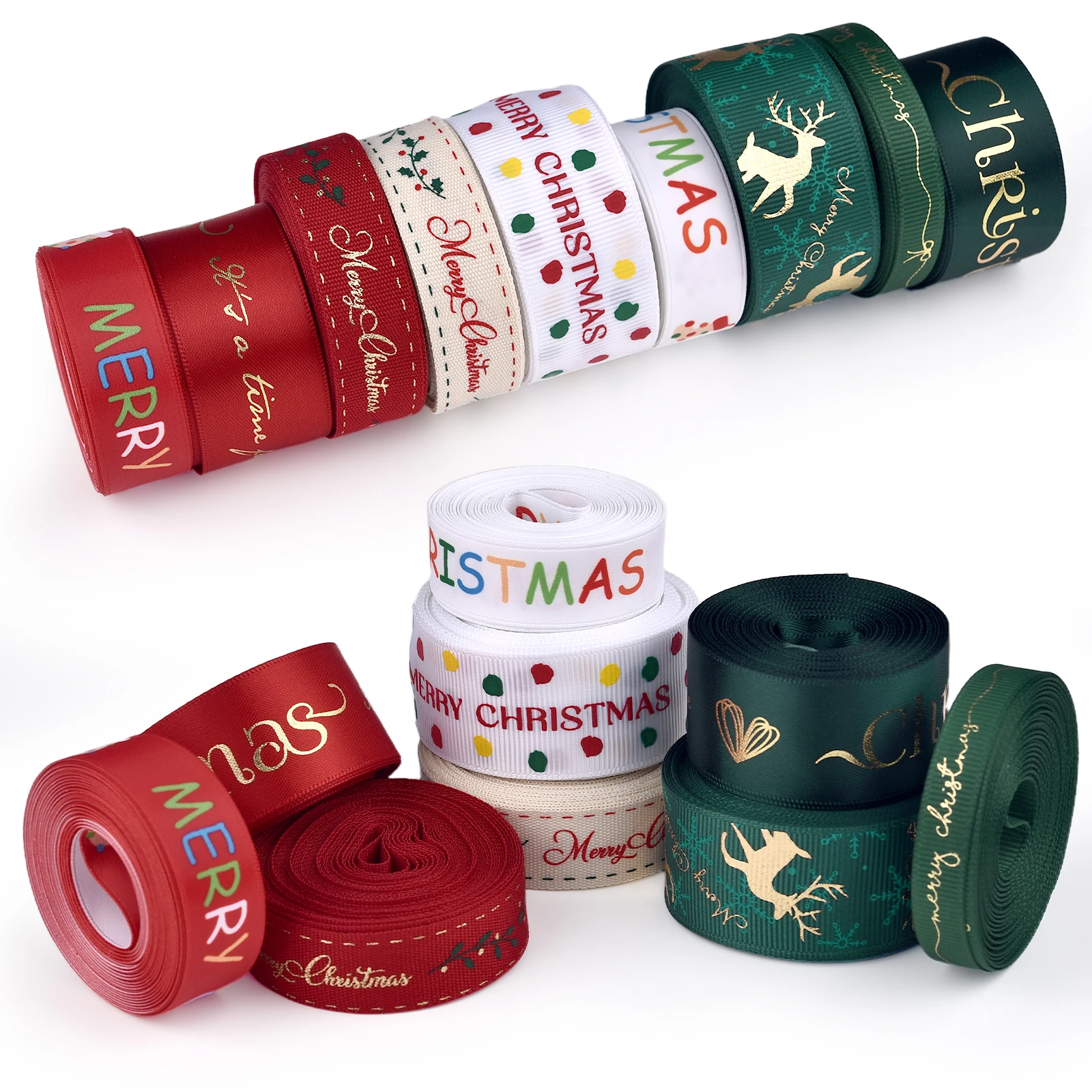 

4,5 м рождественская лента с принтом, рождественская полиэстеровая лента для дизайна ручной работы, рождественское украшение, сделай сам, букет торта, подарочная упаковка