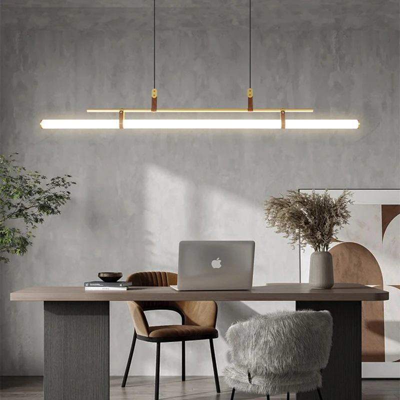 Minimalist Restaurant Pendant Lamp Nordic LED Dining Table Bar Office Chandeliers Modern Tube Design Long Hanging Light Fixtures