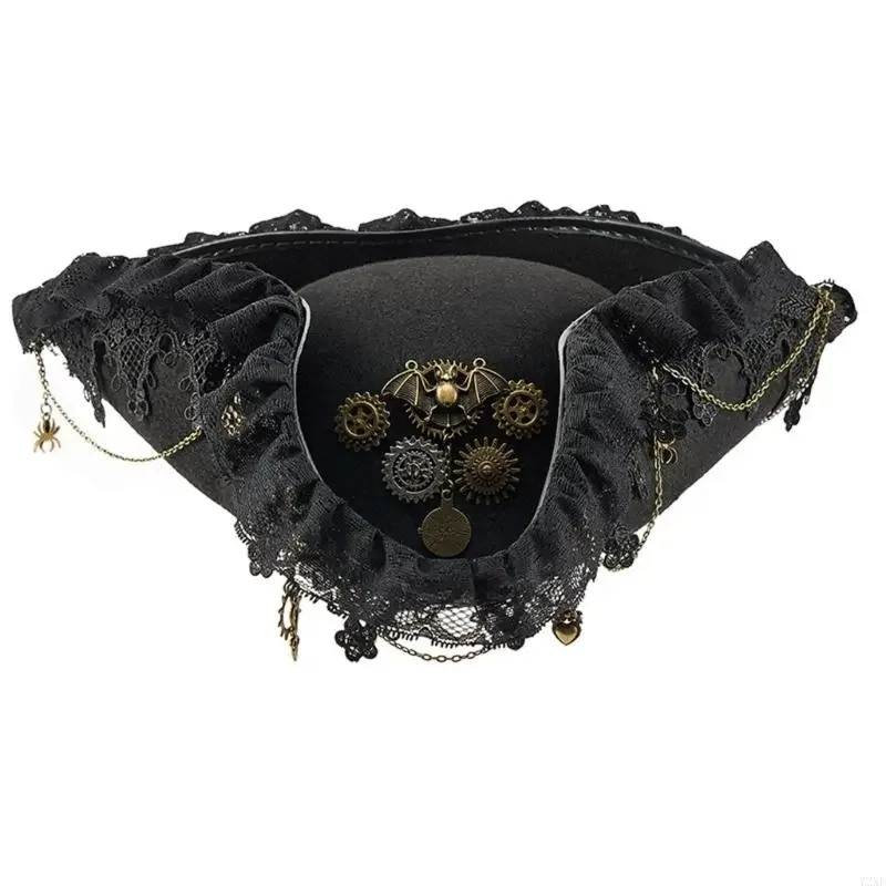 72XE Victorian Pirate Hat Distressed Theme Event Gear Hat For Renaissances Masquerades Party Dressingup Collector Favor