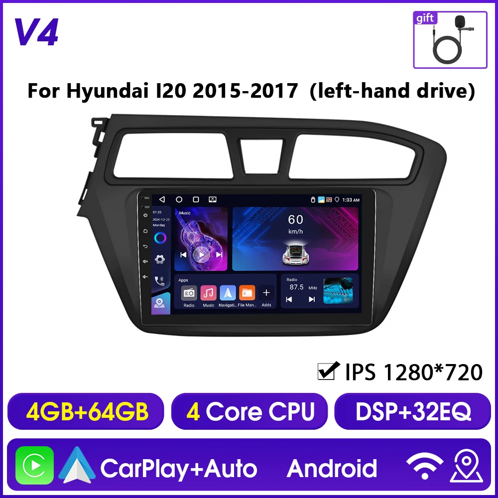 Hikity 8 Core Autoradio Voor Hyundai I20 2015-2017 Multimedia Videospeler Carplay 4G Wifi Gps Bluetooth Navigatie Fm Am