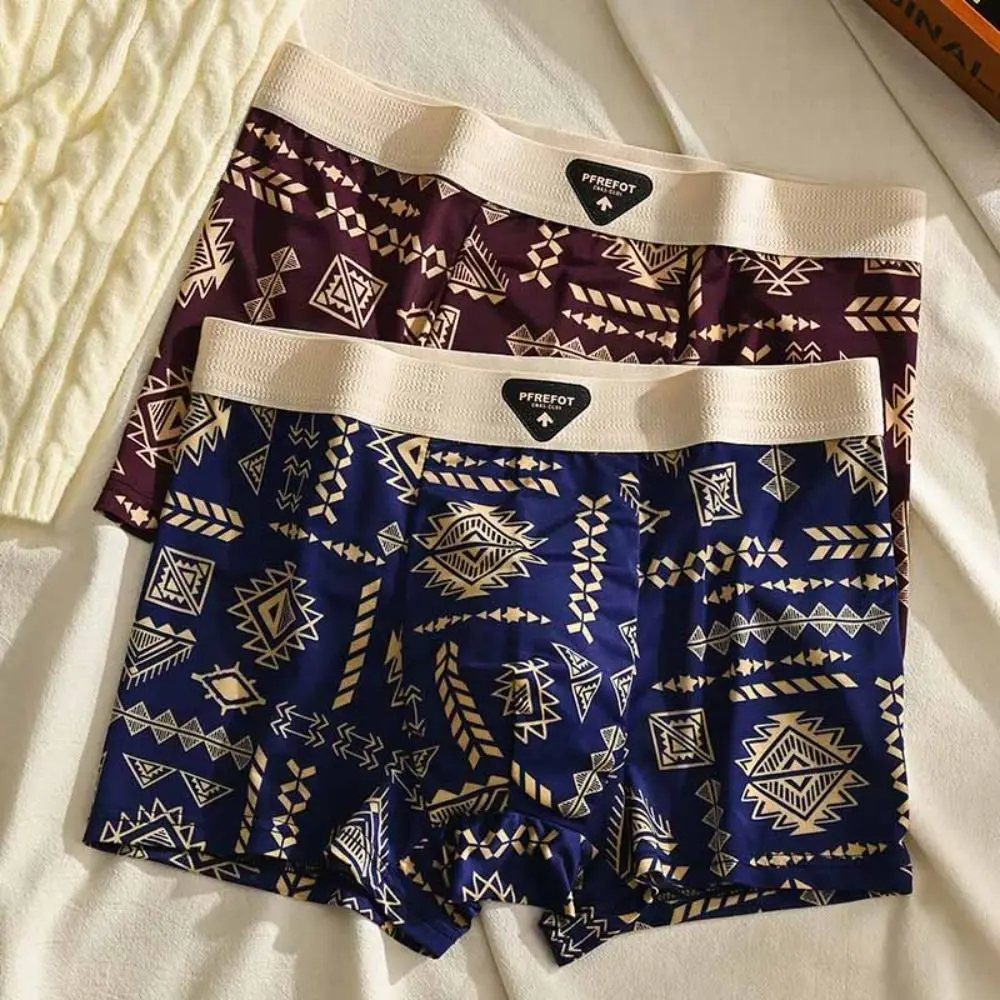 

3Pcs Comfortable Plus Size Men's Boxer Briefs Seamless Elastic Shorts Underpants Lingerie Mid Waist Printed Panties Gifts