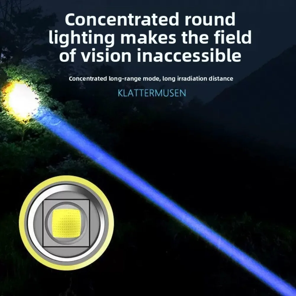 White Laser Zoomable Long-Range Flashlight, Super Bright, Rechargeable with Large Capacity & Long Battery Life for Outdoor