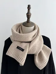 USPOP 100% Wool Scarf Unisex Casual Winter Scarf Solid-Colored Scarf with Colorful Spots for Men and Women