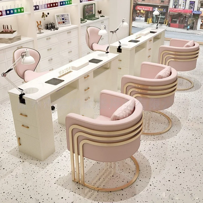 Nordic manicure table and chair set, rock slab desktop with vacuum cleaner, special table for double nail salon