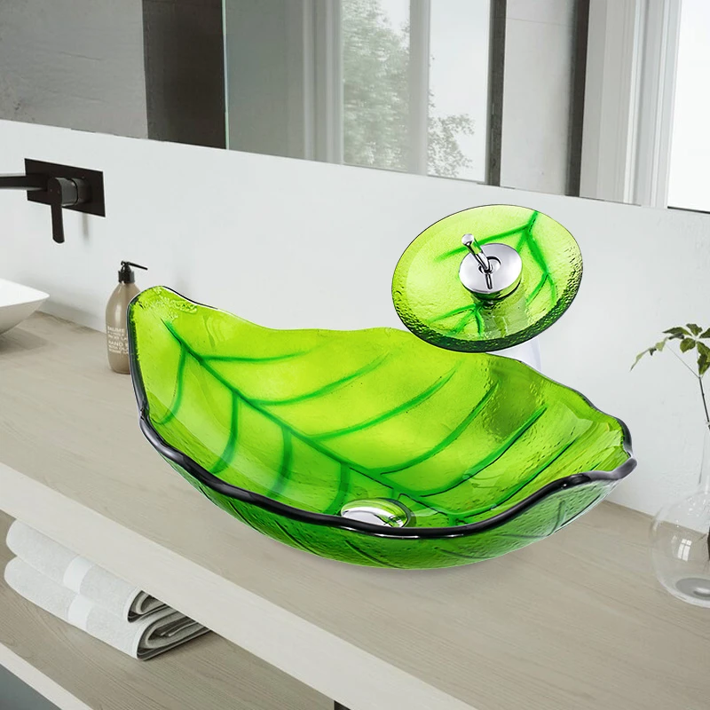 New Design Green Leaf Small Hand Basins Kitchen Bathroom Cabinet Sinks Color Modern Sink Bathroom Wash Basin with Pedestal