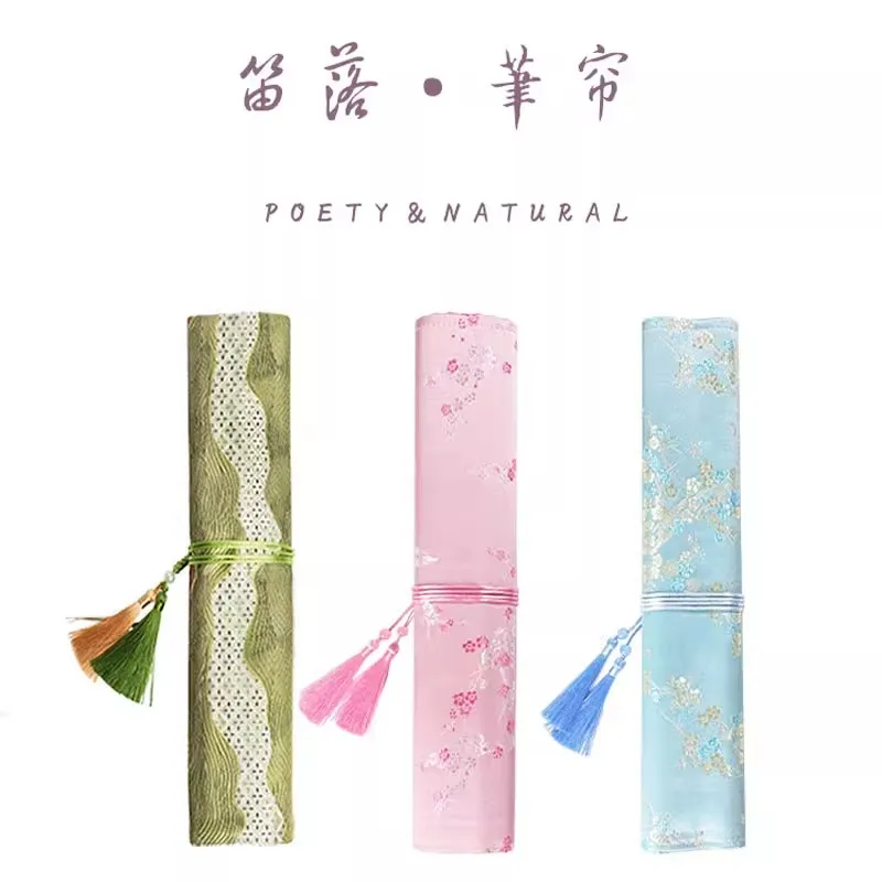 Suporte de pincel de caligrafia estilo chinês tradicional-rolo de caneta feito à mão para pincéis de tinta (7 slots)-acessórios de pintura e escrita