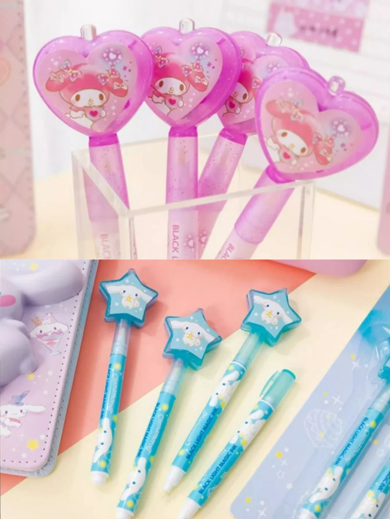 2 Stück Kuromi Cinnamon Roll Unsichtbare Fluoreszierende Marker UV-Licht-Stifte My Melody Secret Pen Geschenke für Schüler – Detail 3