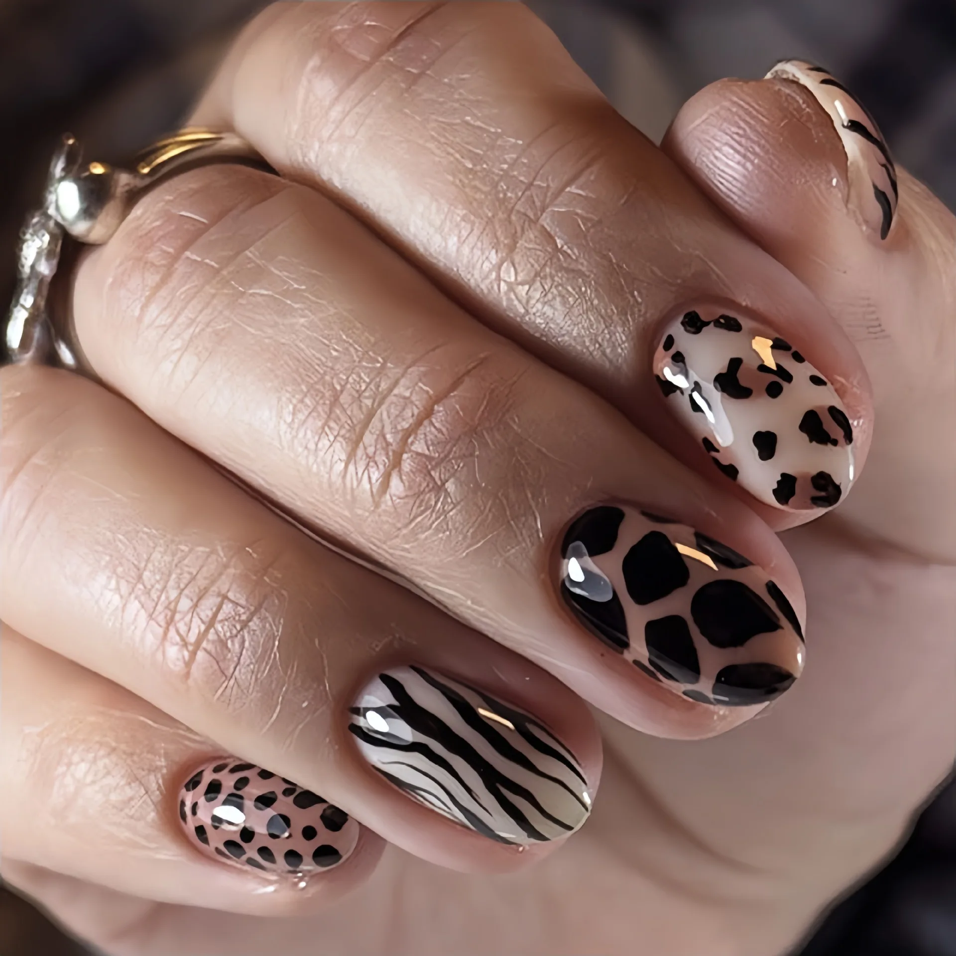 Short Medium long fake nails for women girls brown blue green black leopard printing Square ballet tips press on false nails set