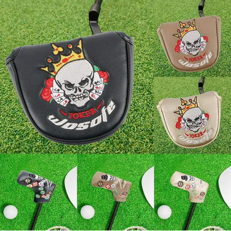 Skull Golf Putter Covers Joker Pattern Golf Headcovers PU Leather Magnetic Closure Golf Club Cover For Most Golf Club Accessory