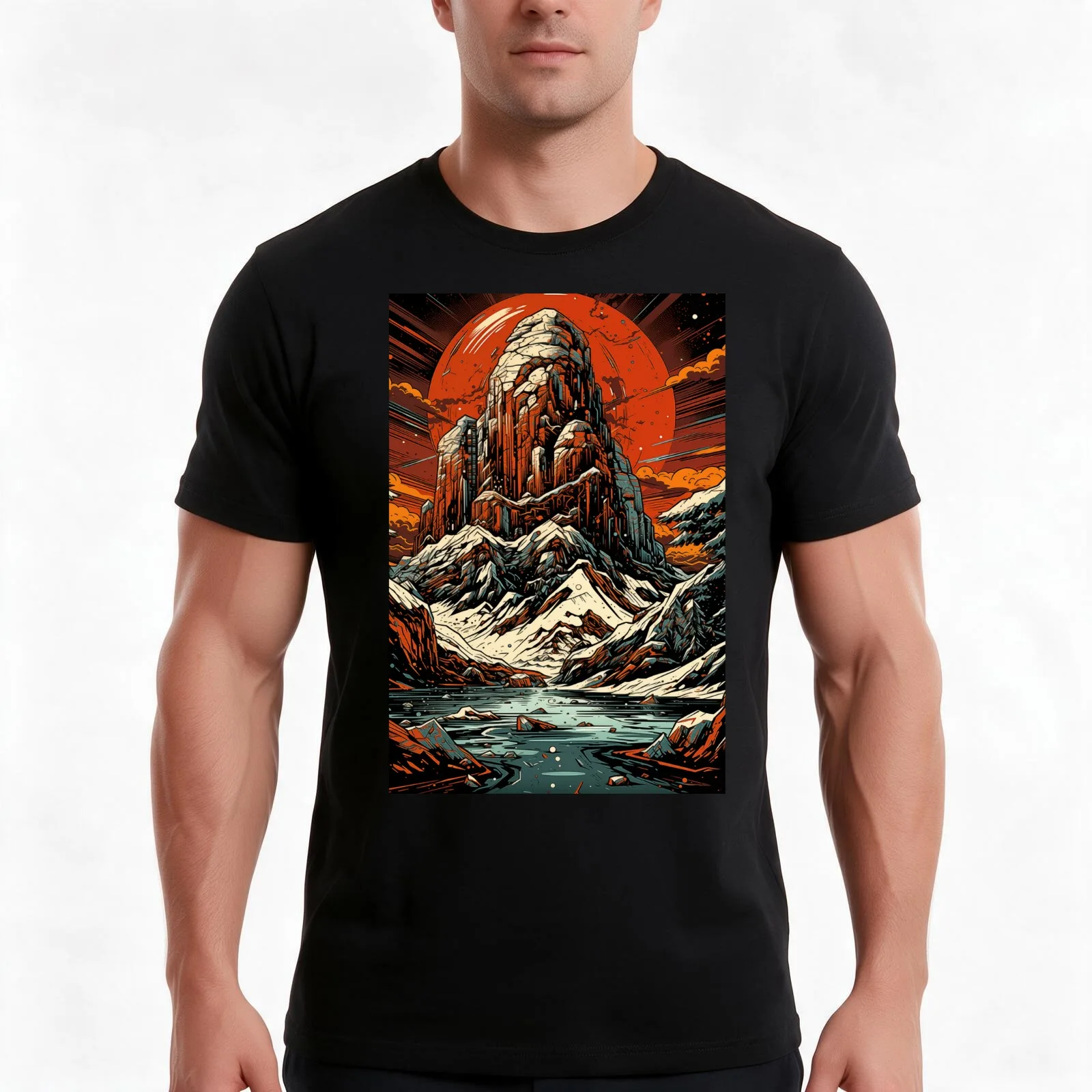 Glacial Monolith T-Shirt, Summer Casual Cotton Tee, Oversized Streetwear Tops, Vintage Graphic Print, Loose Fit Short Sleeve